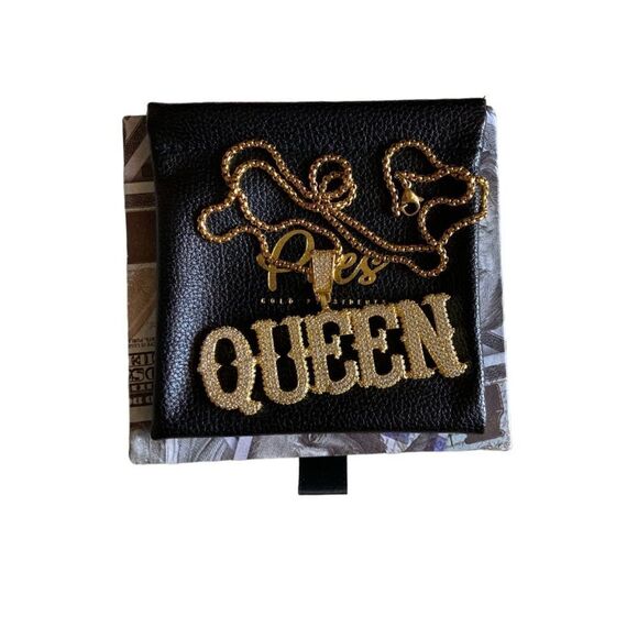 Pres Gold Presidents Rope Chain & Iced Diamonds Medallion w/ name "QUEEN" - Picture 1 of 6